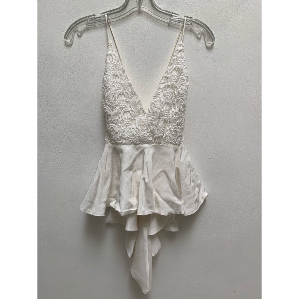 3/$25 White Crochet Peplum Deep V Sleeveless Top